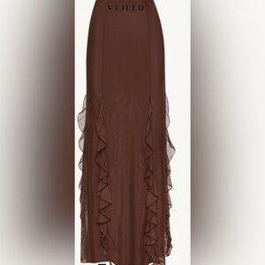 Elegant Maxi XL Brown Skirt with Ruffle Detail
